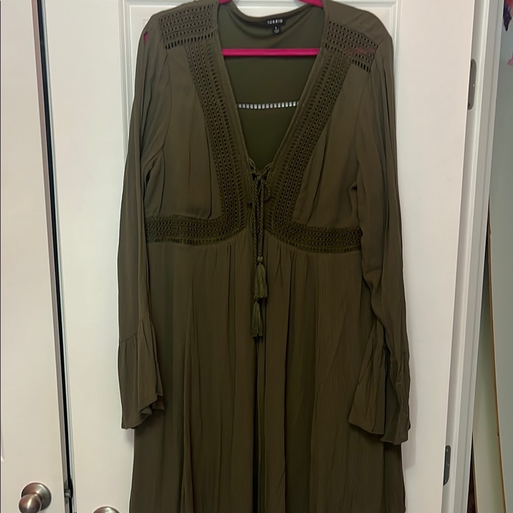 Torrid Olive Crochet Detail Blouse